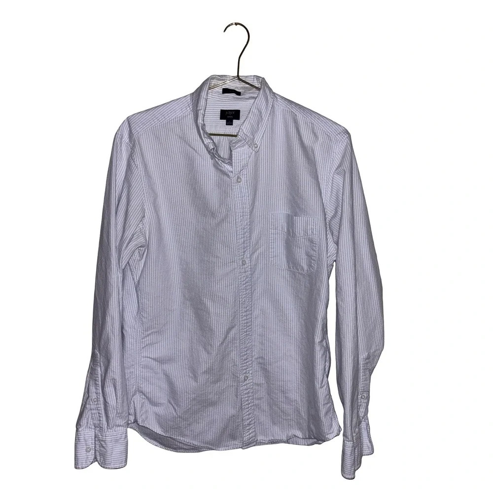J.Crew Slim Fit Shirt Mens Large Blue White Striped ButtonDown LongSleeve Cotton